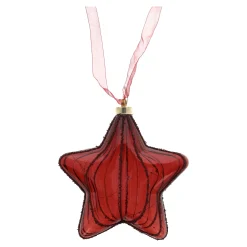 O'malley Kerstdecoratie|Kerstballen<Ster met lint burgundy 20 cm 15 LED-warm wit