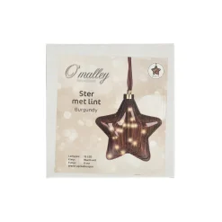 O'malley Kerstdecoratie|Kerstballen<Ster met lint burgundy 20 cm 15 LED-warm wit