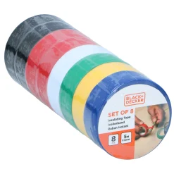 Black&Decker Bouw<Tape isolatie 18mmx5m 8st assorti Black+Decker