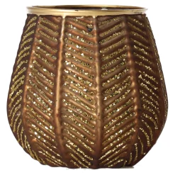 Kaarsen<Theelichthouder glas streep 10 x 10 cm bruin