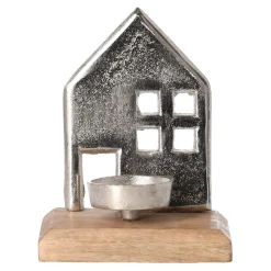 O'malley Kaarsen<Theelichthouder huis metaal 12 x 10 cm