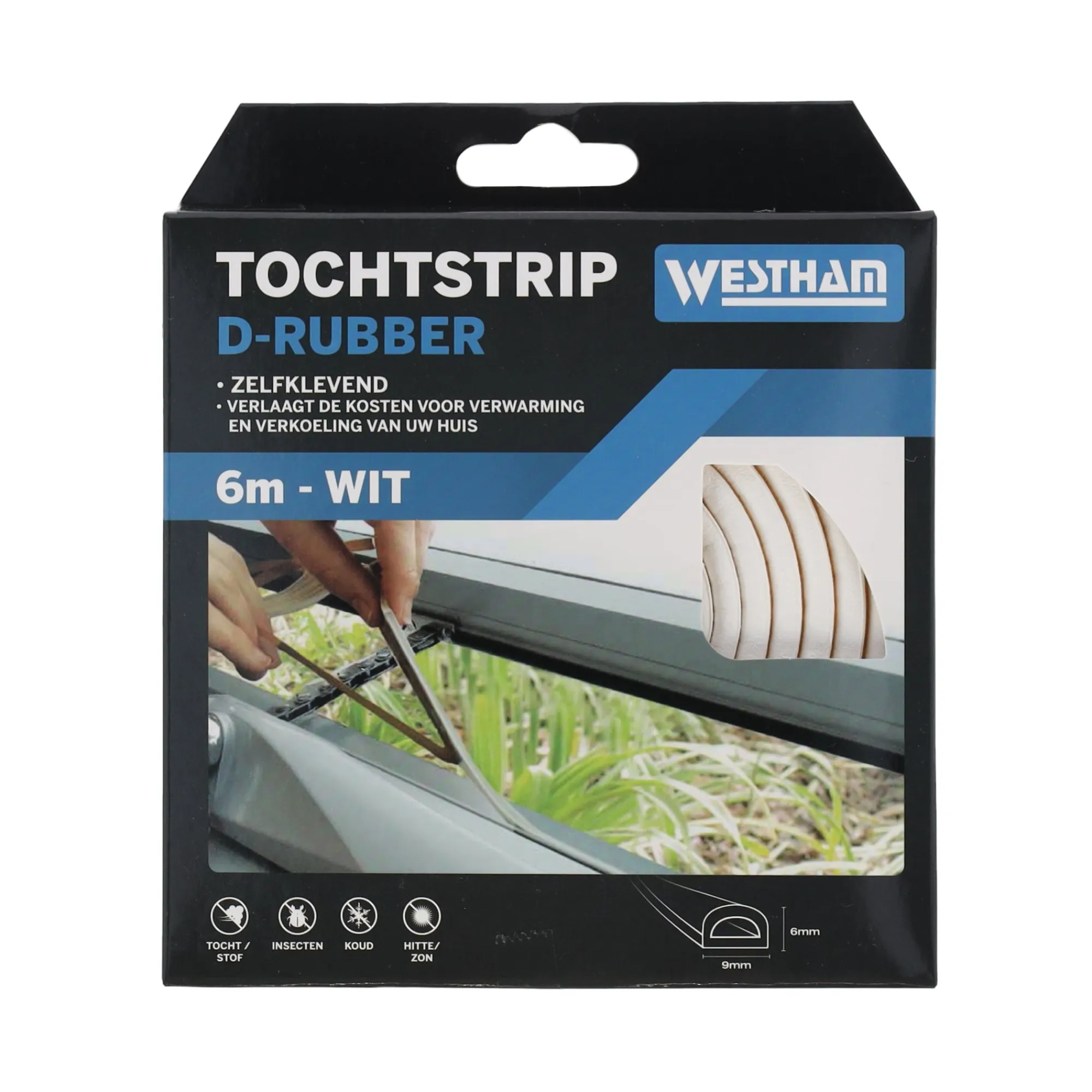 Westham Woondecoratie<Tochtstrip D rubber 6 m wit