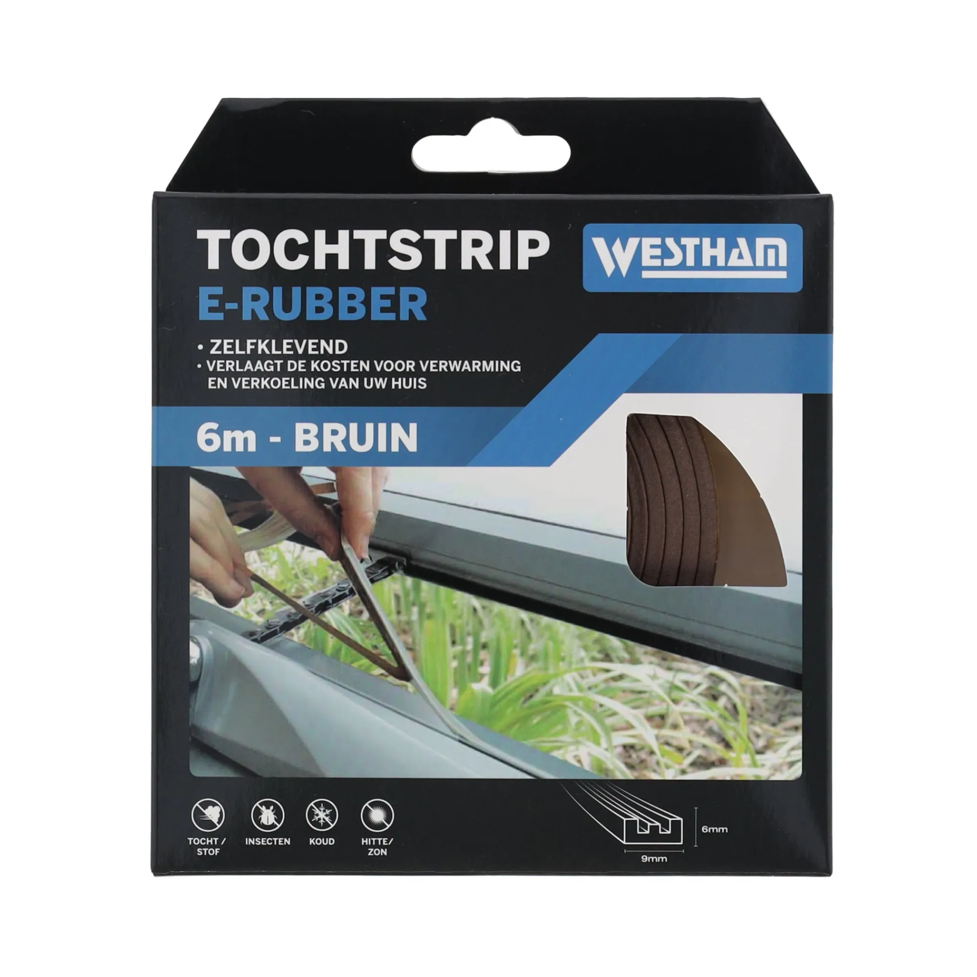 Westham Woondecoratie<Tochtstrip E-rubber 6 m bruin