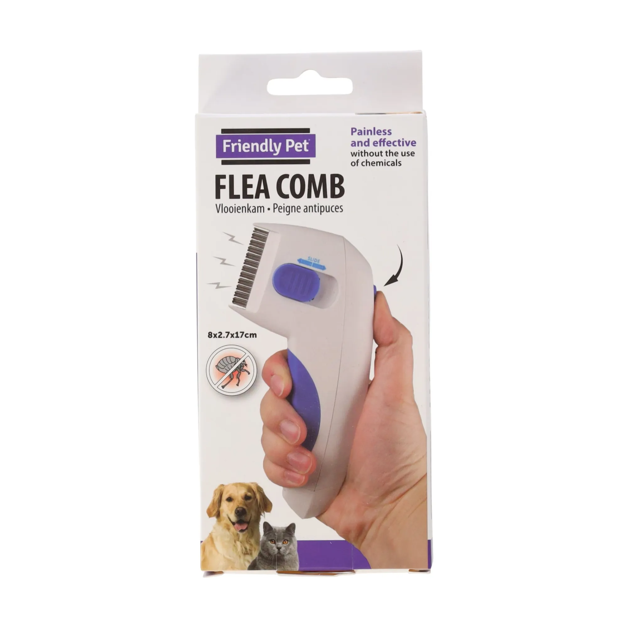 Friendly Pet Kattenverzorging<Vlooienkam elektr Puleks wit 17cm