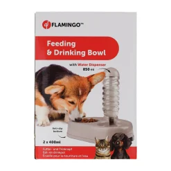 Flamingo Drink- En Voerbak Hond<Voerbak met waterfles 850ml Alun grijs