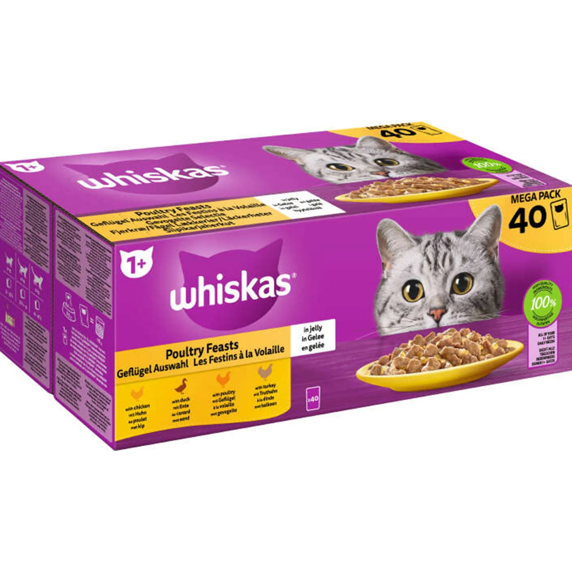 Whiskas Kattenvoer<1+ natvoer gevogelte 40 stuks